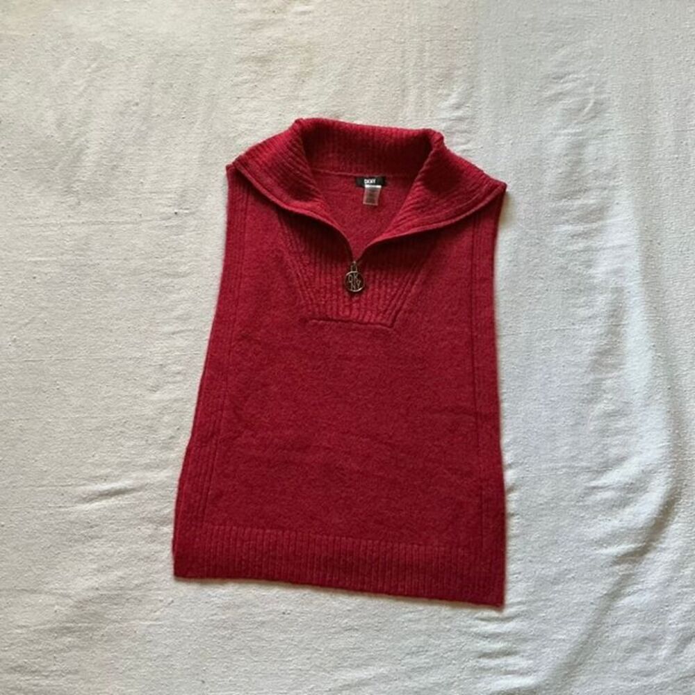 DKNY Red Knit Poncho Vest
